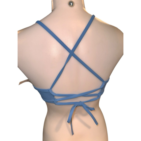 Women's CALIA Scrunch Tie Back Bikini Top S Blue - Picture 2 of 3